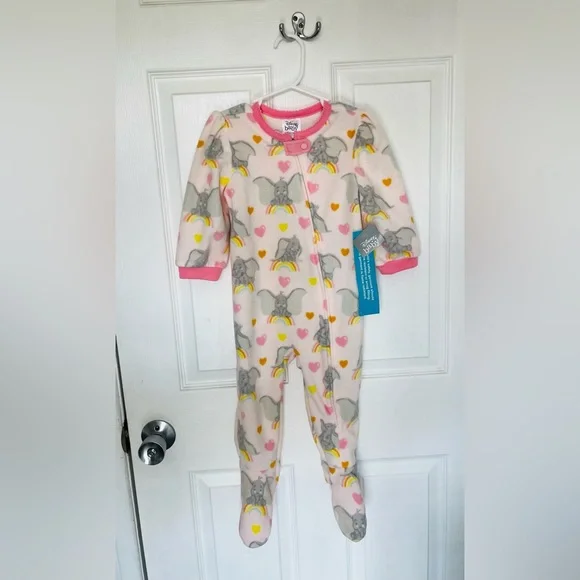 Disney Baby New Pink Dumbo Onesie Fleece Pajamas 18-24 Months - Picture 1 of 8